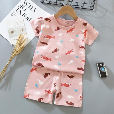 China Cartoon QUICK DRY Short Sleeve Summer Pure Cotton Baby T-shirts Kids Pajama Sets for sale