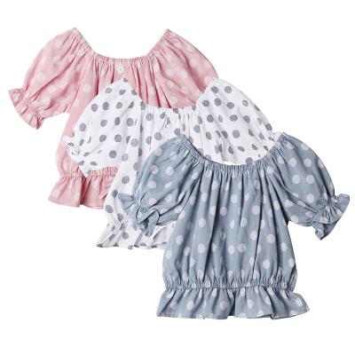 China 2022 summer anti-shrink soft children wear elastic neck and elastic short sleeve tops for girls dot slim T-shirt girls for sale