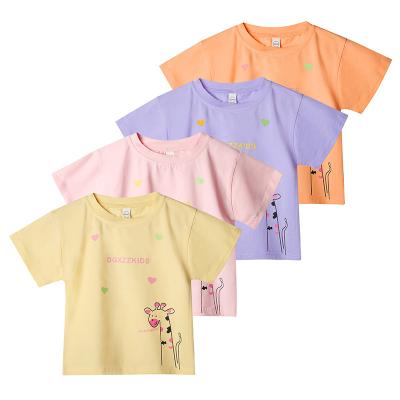 China 2022 Summer Print Kids Clothing Short Sleeve T-shirts Girls Clothing Anti-shrink Pink Color O-neck Girls T-shirts for sale