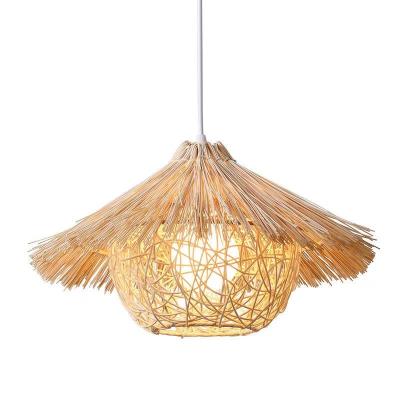 China Modern Rattan Straw Hat Chandelier Creative Personality Pastoral Chandelier Bedroom Dining Room Farmhouse Rattan Art Retro Hat Lamp for sale