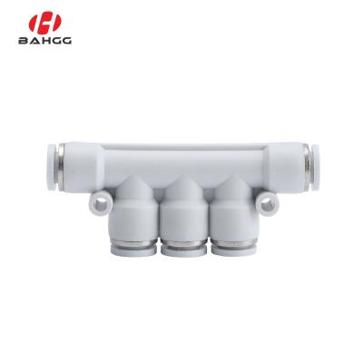 China Factory Bahoo PK Series Plastic Reducer Triple Branch Unions Air Fitting 5 Way Pneumatic Reducing Tee Connector For PU Hose Tube for sale