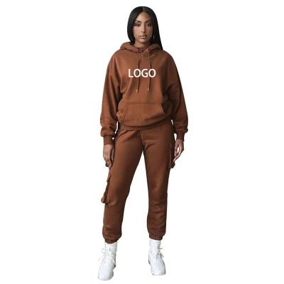 China Wholesale Custom Embroidered 100% Embroidered Logo White Cotton Women Hoodie Set Anti-pilling for sale