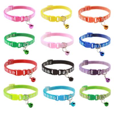 China Factory Wholesale Viable Multi-color Paw Print Reflective Neck Adjustable Nylon Designer Pet Dog Cat Collar With Bell for sale