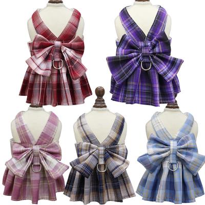 China Free Sample Breathable Summer Dress Cat Harness And Leash Set Plaid Skirt Teddy French Pet Outdoor Walking Jk Harness For Dogs for sale