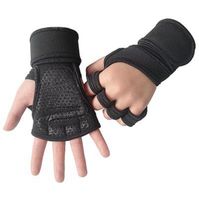 China 1 Pair Gym Fitness Mitts Exercise Hand Palm Protector With Wrist Wrap Support Workout Bodybuilding Power Weightlifting for sale