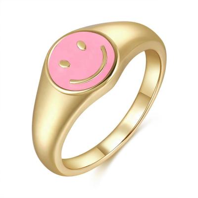 China CLASSIC Smile Face Design Gold Plated Custom Enamel Ring In 925 Sterling Silver Or Stainless Steel for sale