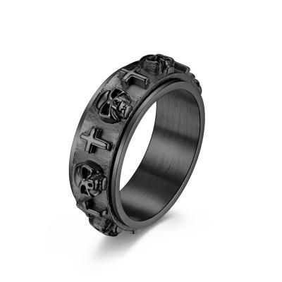 China Jewelry Antique Punk Style IP Stainless Steel Skull Black Plating Band Ring For Men for sale