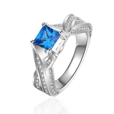 China CLASSIC Luxury Blue Princess Stone Setting Engagement Wedding Ring For Women for sale