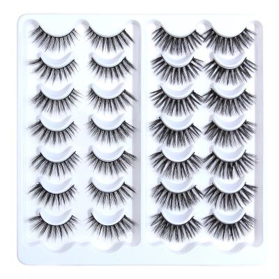 China Long Natural Wholesale 14 Pairs Full Strip Nature Lashes Faux 3D Mink Lashes Eyelash Hand Made Thick Curly Eyelash 100% for sale