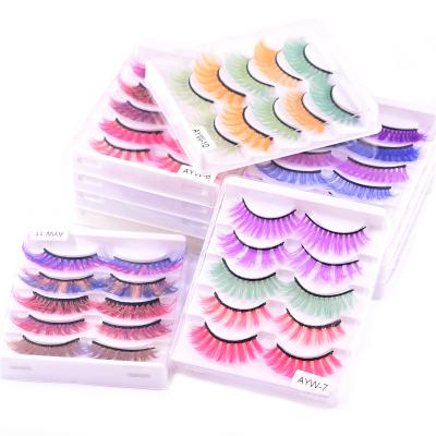 China Long Natural Wholesale 5 Pairs Hand Made Thick Curly Colored Mink False Eyelashes Of Eyelash 25MM 3D 100% for sale