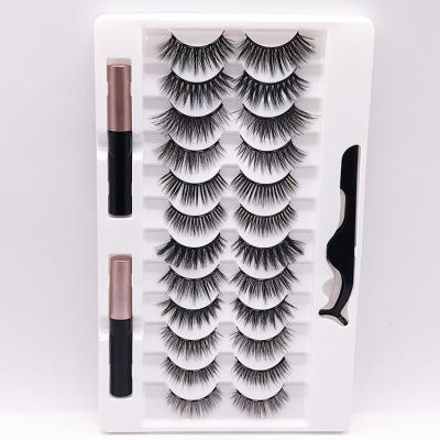 China Wholesale Long Natural 3D Eyelashes Extensions 25MM Thick Magnetic Double Tube Strip 12 Pairs Eyeliner Magnetic Nature Full Eyelashes for sale