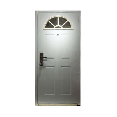 China Modern White Color Front Door Press Steel Glass Door Designs With White Glass Frame for sale