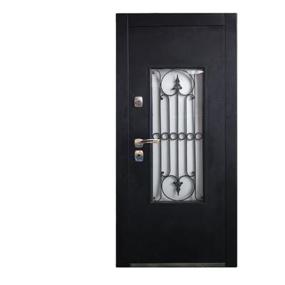 China TOF Modern Security Security Steel Door With Iron Grill Main Door Black Color for sale