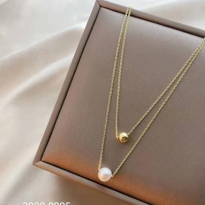 China Real Pearl Jewelry Romantic Double String 18K Freshwater Gold Plated Pearl Necklace for sale