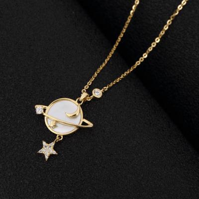 China Romantic Geometric Necklace 18K Gold Plated 925 Sterling Silver Planet And Star Pendant Necklace for sale