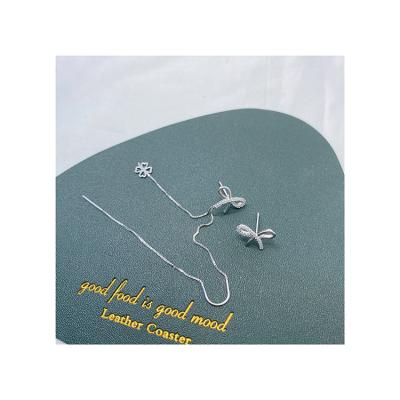 China FASHIONABLE Korean Leaf Clover Long Style 925 Sterling Silver Women Jewelry Four Tassel Drop Earrings for sale