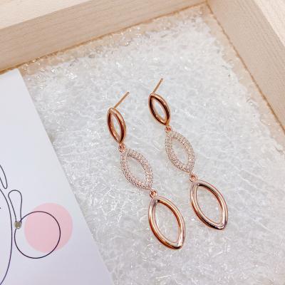 China Big and Long 2021 New Fashion Rose Gold Plated Silver Earrings Hand Made 925 Sterling Silver Drop Earrings for sale