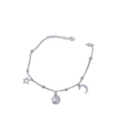 China CLASSIC Trendy Minimalist Moon and Star Bracelet 925 Silver Bracelet with Zircon and White Shell for sale