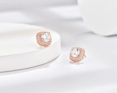 China BOHEMIA Trend 925 Sterling Silver Jewelry Wholesale Zircon Stone Stud Earrings Rose Gold Plated for sale