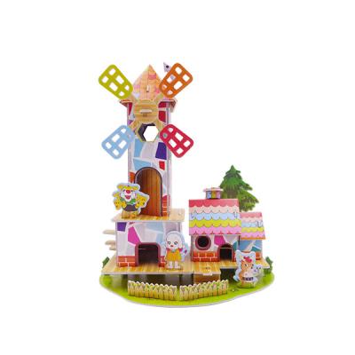 China Cartoon Toy 3D Paper Puzzle Houses Wooden Colorful Custom Colorful Tourist Jigsaw Toy Jigsaw Puzzle DIY Windmill Dollhouse 3D Paper Jigsaw Toy for sale