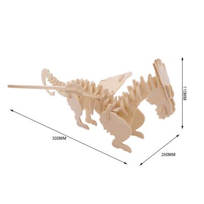 China Educational Toy Building Toy Building T-rex 3d puzzle assembly cartoon wooden dinosaur toy wooden tiranosaurus puzzle toys for kid for sale