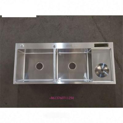 China With Faucet 304 Stainless Steel Double Sink Hand Basin Wire Drawing for sale