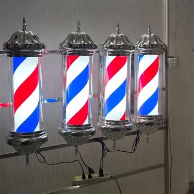 China Hot Selling Beauty Hair Salon Barber Shop Furniture Barber Shop Led Rotating Tower Light Barber Pole With Blue Black And White Custom Logo for sale