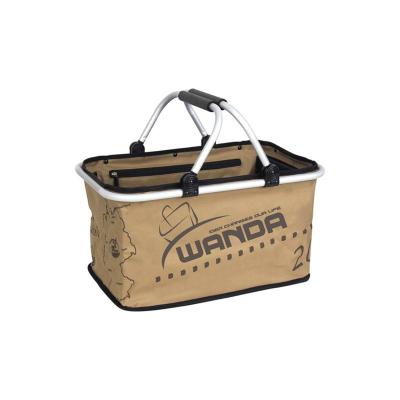 China Fabric with PE coating Double aluminum handle tote folding shopping basket for sale