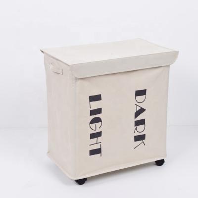 China Folable New Design 2 Compartments Foldable Laundry Basket for sale