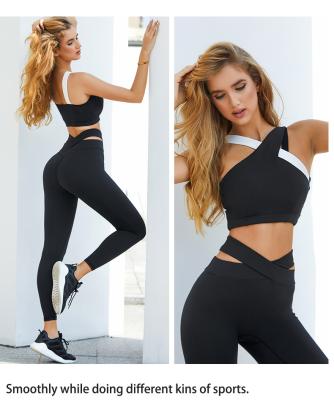 China Breathable Workout Yoga Sets Tracksuit Off Shoulder Stretch Exercise Crossback Bras Sexy Sportswear for sale