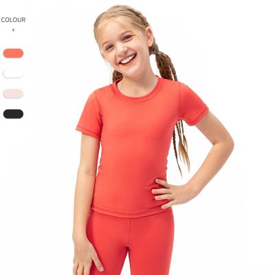 China Summer Breathable Shorts Sleeves Skin-friendly Kids Dance Yoga Training Top Kids Gym T-Shirt For Girls for sale