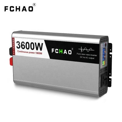 China FCHAO 1800W 12v 24v Car Power Inverter Pure Sine Wave to AC 110V 220V Universal LED Display Charger Converter Adapter EU Plug 37*18*6.9cm for sale