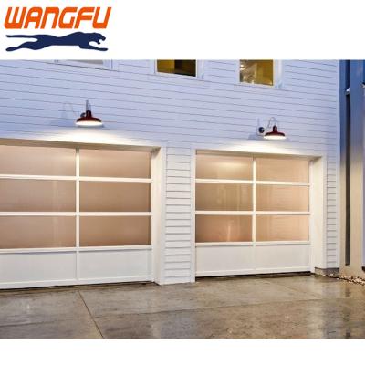 China Windproof Modern White Windproof Anti-theft Opening Sound Small Aluminum Gate Electric Impact Glass Garage Doors Customized For Warehouse for sale