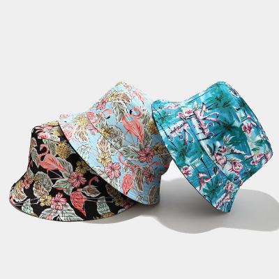 China New Casual Flamingo Pattern Foldable Women's Double-Sided Outdoor Sunscreen Sunscreen Bonsai Sun Hat Spring And Summer Bucket Hats for sale