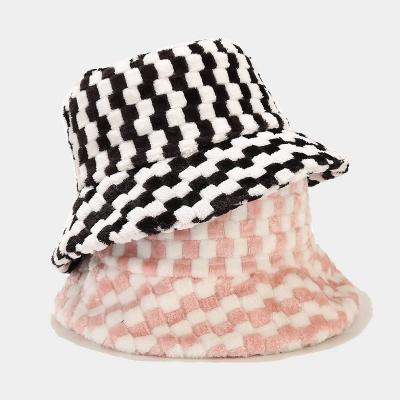 China Plaid Casual Plush Warm Fisherman Hat Trend Men and Women Potty Hat Outdoor Windshield Towel Bucket Outdoor Casual Hat for sale