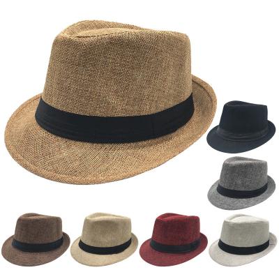 China Checked Cotton and Canvas Ladies and Men's Straw Fedora Hats Women Jazz British Sun Hat For Square Panama Top Hat for sale