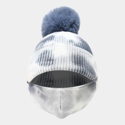 China COMMON children dye tying knitted winter baby leisure kids winter hat scarf sets outdoor cold warm face protection hat mask for sale