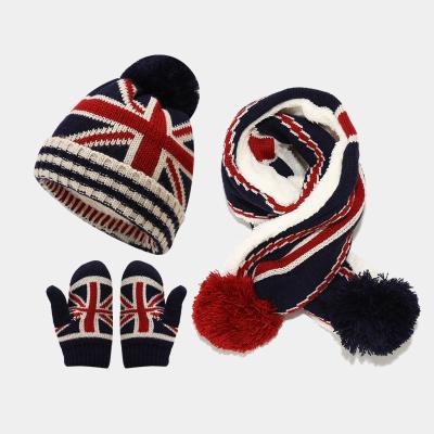 China COMMON 3-8 year old children's hat scarf gloves flag thickened warm and cold suit 3 in 1 winter hats scarf and glove sets for kids for sale