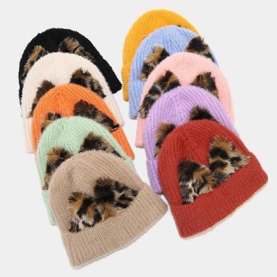 China New Print Leopard COMMON Cat Ear Wool Hat Women Knit Cold Hats Outdoor Ski Hat For Warmth Winter Cap With Blowing Ears for sale