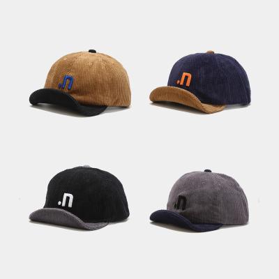 China JOINT N-Letter Embroidered Duck Tongue Hat Female Retro Nice Contrast Color Airport Corduroy Small Brimmed Baseball Cap for sale