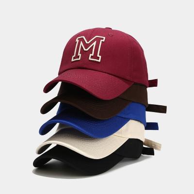 China M Baseball Cap Men's Fashion Embroidery Solid Color Solid Color Soft Baseball Caps COMMON Brand Women's Soft Top Embroidered Flat Hat for sale