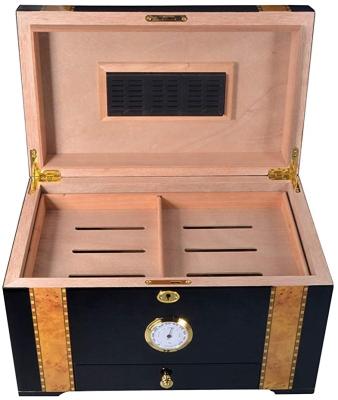 China 2 Drawers With Window Display New Holds 100 Cigars Cigar Storage Box With Humidifier And Hygrometer for sale