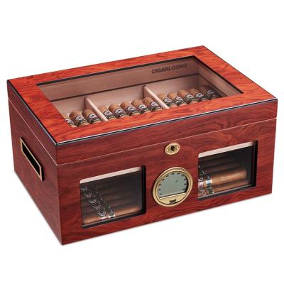 China Best Choice For Keeping Cigar Support To Custom Design Large Capacity Double Layer Cigar Cedar Wood Storage Box for sale