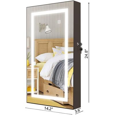 China Contemporary Profession Design LED Light Mirrored Lockable Cabinet Storage Organizer Jewelry Cabinet Armoire Mirrored for sale