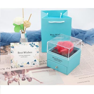 China Everlasting Paper and Acrylic Success Rose Box Real Touch Roses Acrylic Fashion Preserved Roses Keepsakes Jewelry Boxes Gift with Shopping Bag for sale