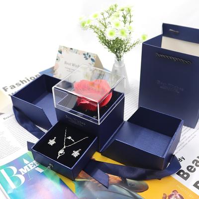 China Eternal Fashion Wedding Paper and Acrylic Rose Box Real Touch Roses Acrylic Preserved Roses Keepsake Jewelry Boxes for sale