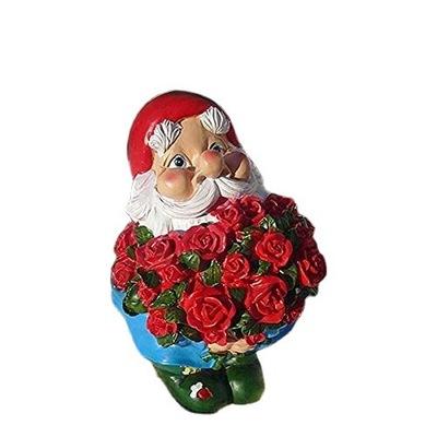 China Christamas Home Decoration Christmas Doll Ornaments Garden Gnome with a Bouquet of Rose Garden Ornaments Red Resin Crafts for sale