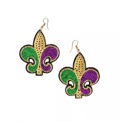 China Mardi Gras Jewelry Custom Party Design Teardrop Leaf Leather Drop Earring for sale