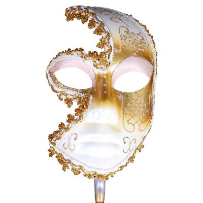 China Halloween Women Full Face Elegant Venetian Carnival Mask With A Stick for sale