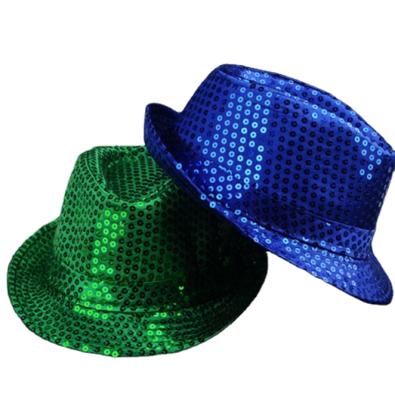 China Polyester Fedora Cap Glitter Sequin Dance Party Costume MJ Jazz Hats for sale